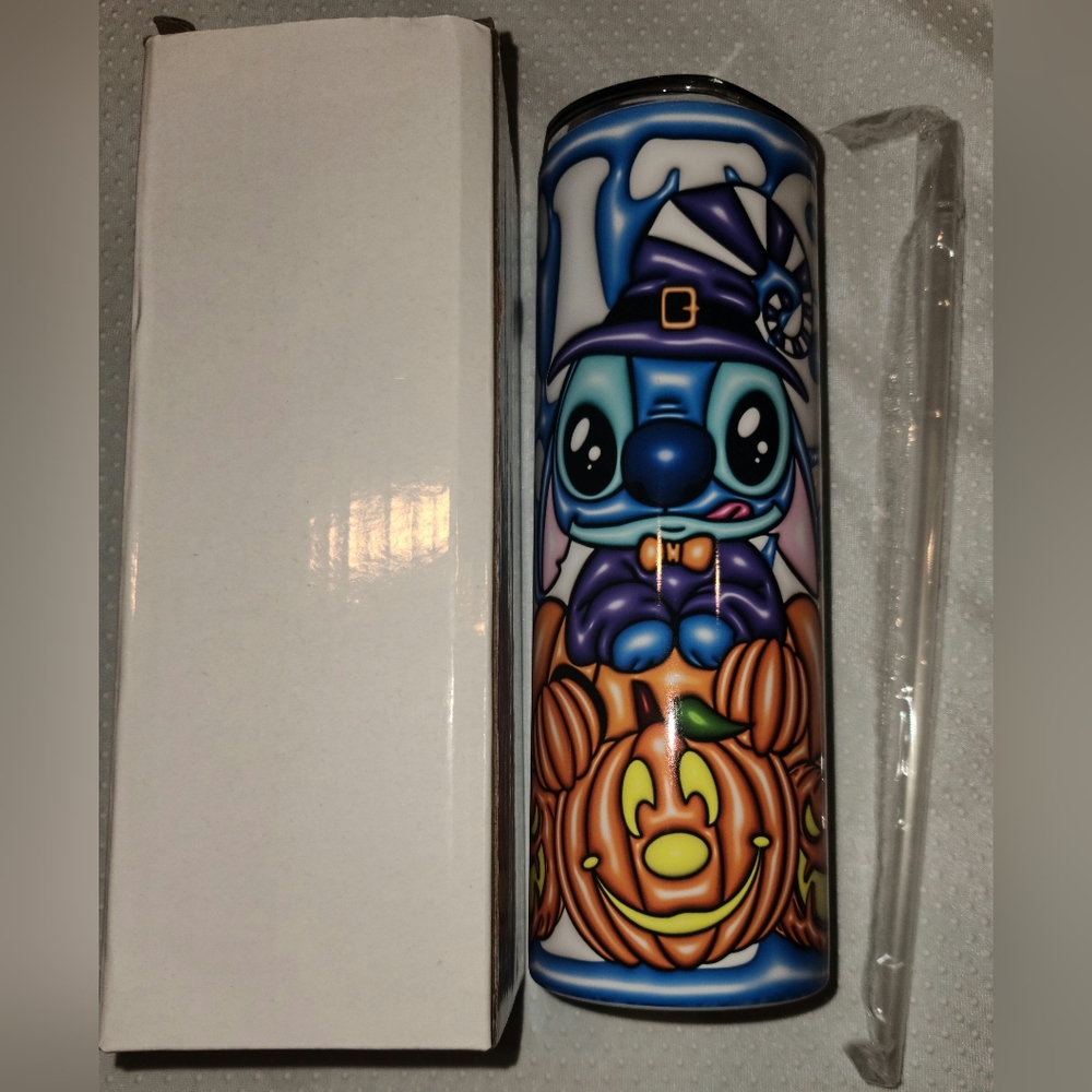 NIB Skinny Stich Pumpkin Tumbler With Straw